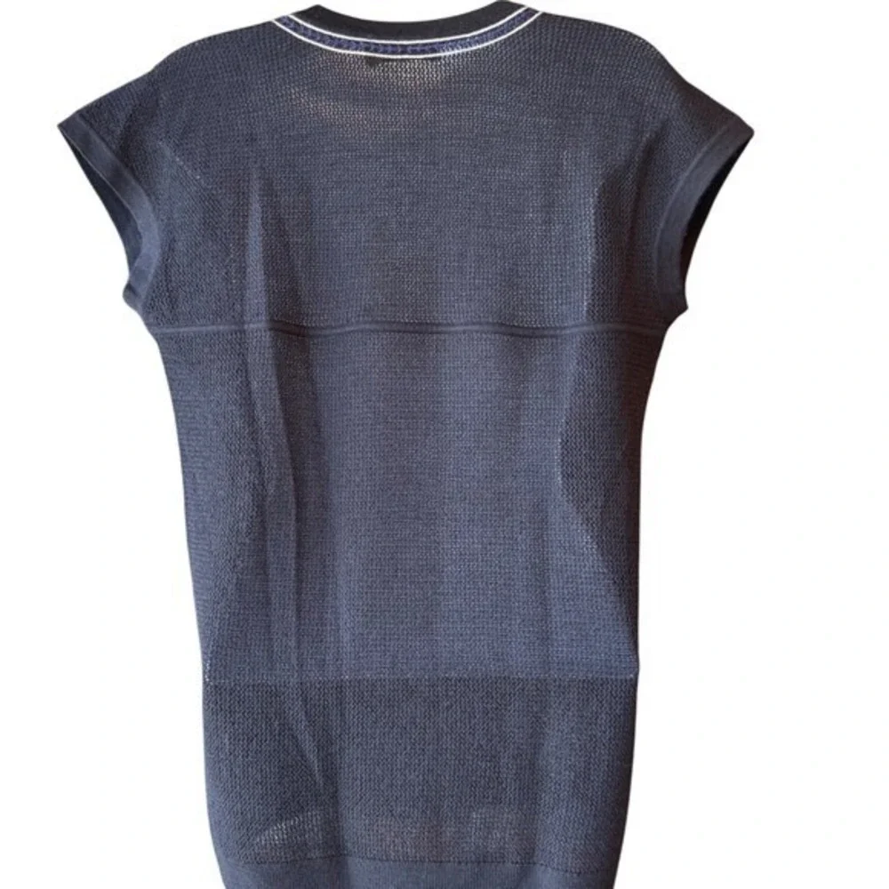 TORY BURCH Jory Lightweight Short Sleeve Knit Sweater Navy Blue Size Small